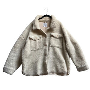 Angel Kiss Faux Sherpa Shacket Ivory Faux Suede Lined Buttons  Jacket Sz 2X